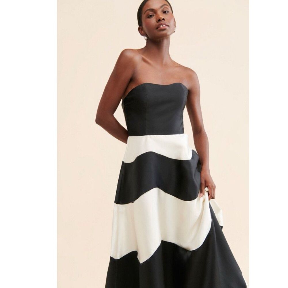 Anthropologie Hutch Strapless Maxi Dress Formal Gown Black White Colorblock 8 - Picture 2 of 16